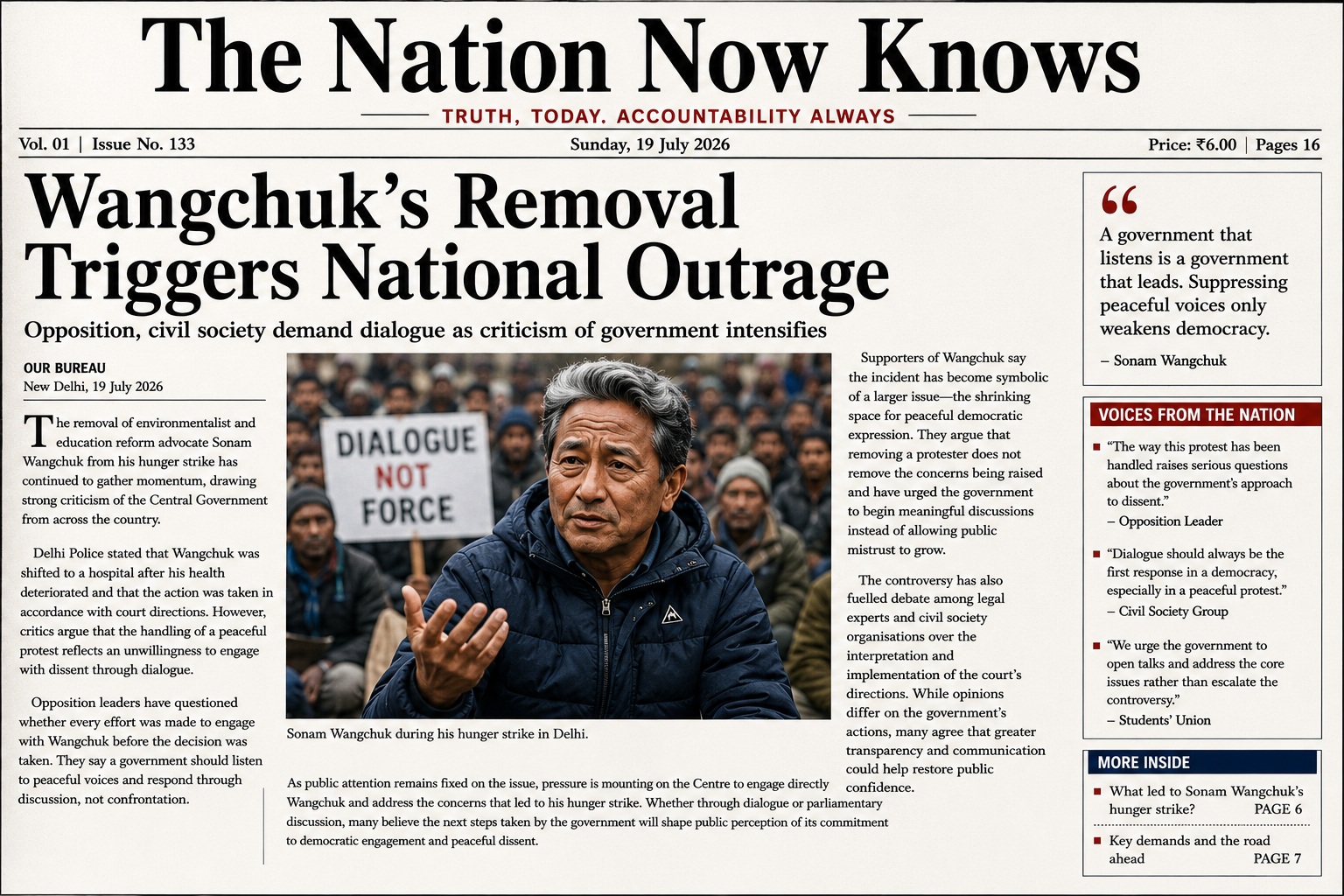 Wangchuk's Removal Triggers National Outrage