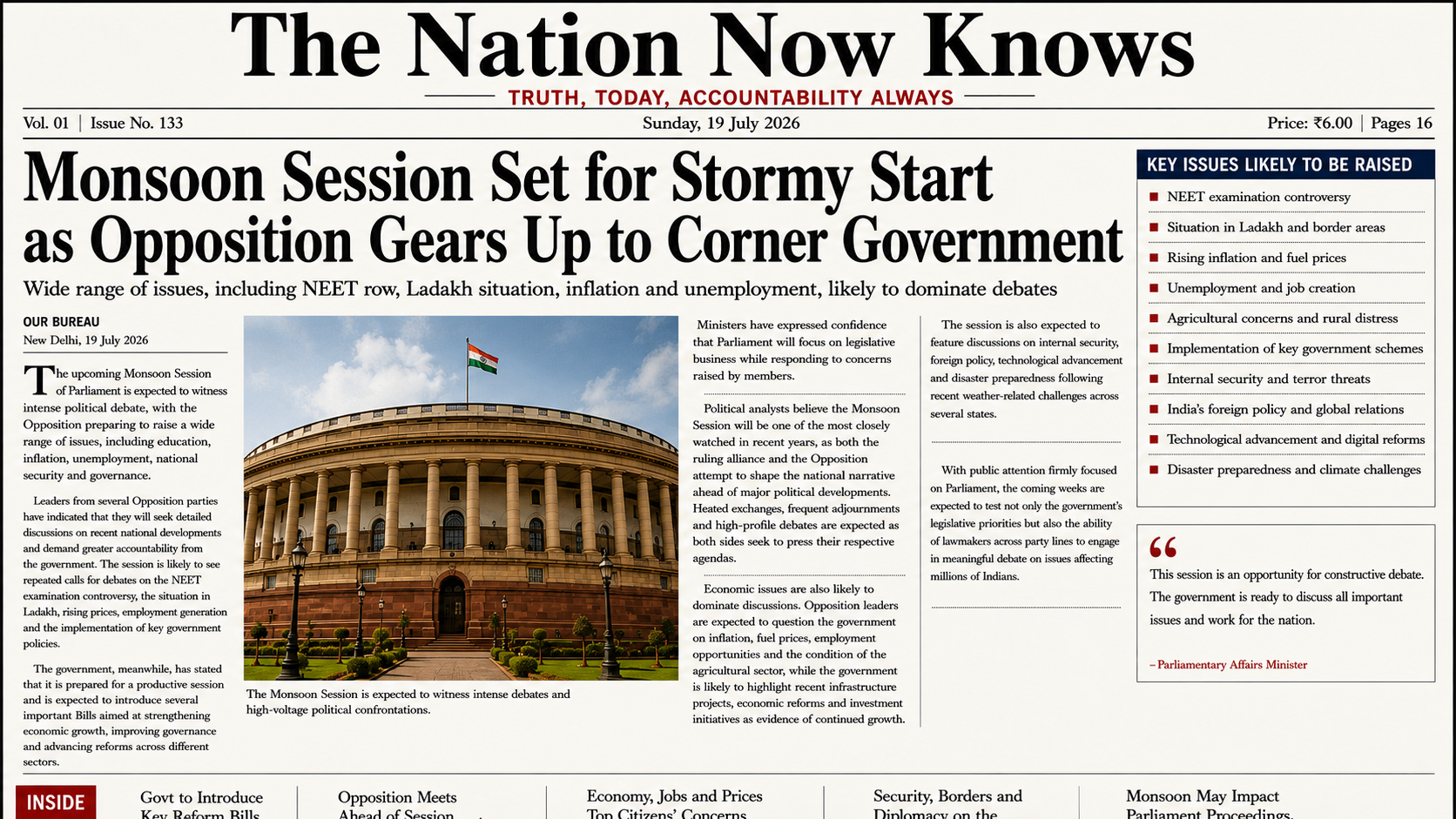 Monsoon Session Set for Stormy Start as Opposition Gears Up to Corner Government