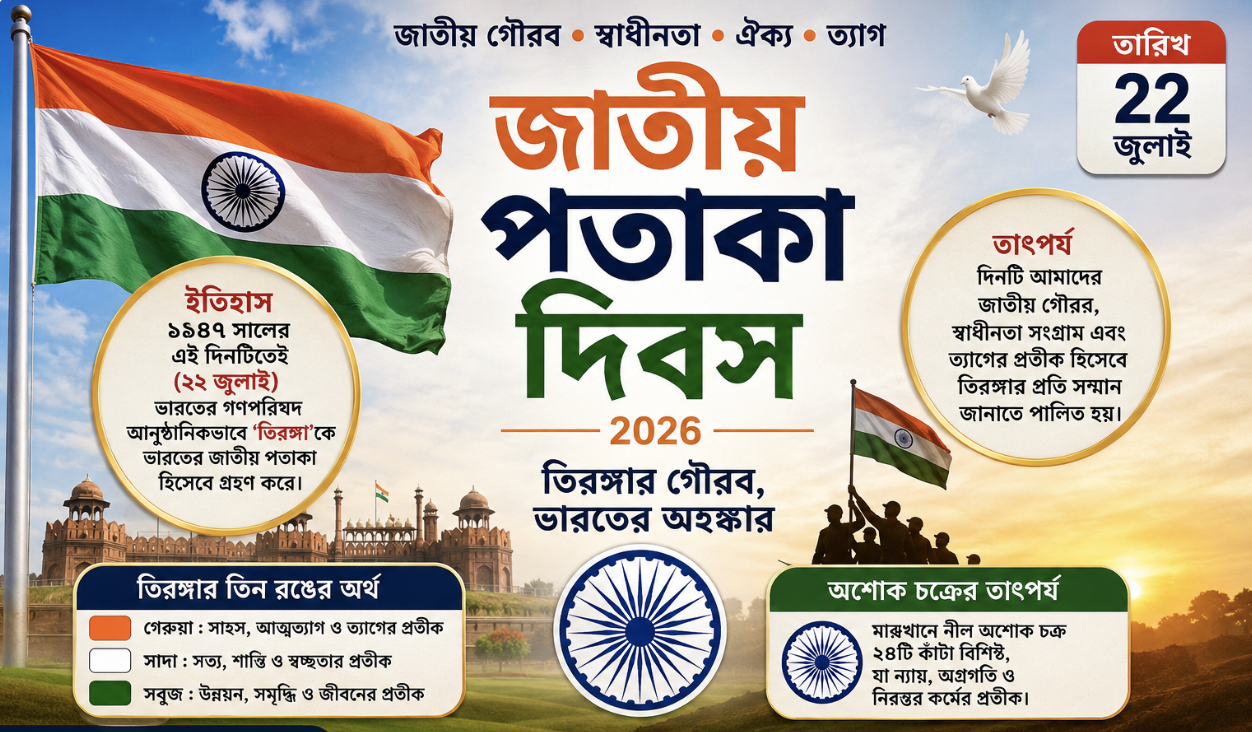 জাতীয় পতাকা দিবস ২০২৬: তিরঙ্গার গৌরব, স্বাধীনতার ইতিহাস ও জাতীয় ঐক্যের প্রতীককে সম্মান জানানোর দিন