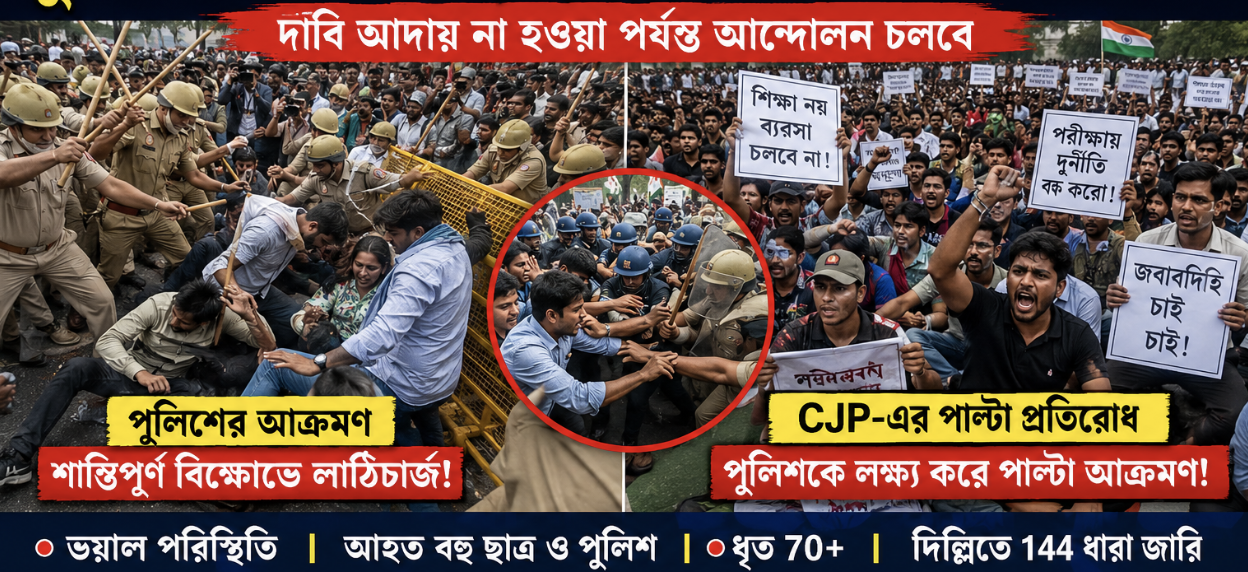 দিল্লিতে বিক্ষোভ ঘিরে উত্তেজনা: পুলিশ–আন্দোলনকারী সংঘর্ষ, পাল্টা প্রতিরোধে উত্তাল রাজধানী