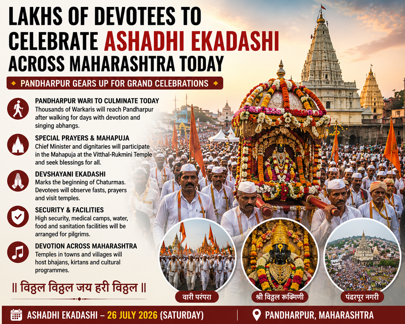Lakhs of Devotees to Celebrate Ashadhi Ekadashi Across Maharashtra Today