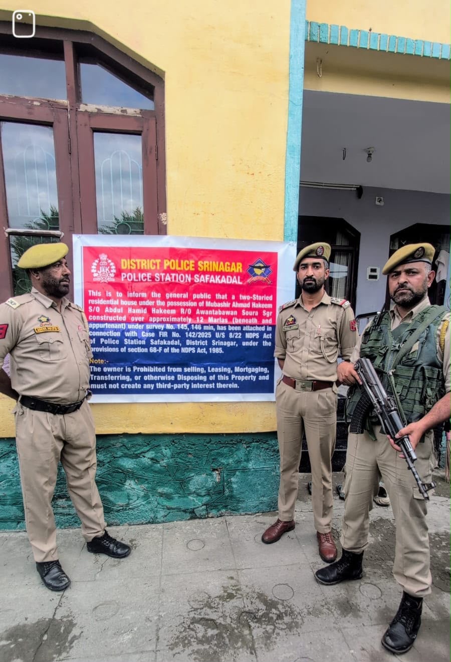 Srinagar Police Attaches ₹2.74 Crore Property of Alleged Drug Peddler Under NDPS Act
