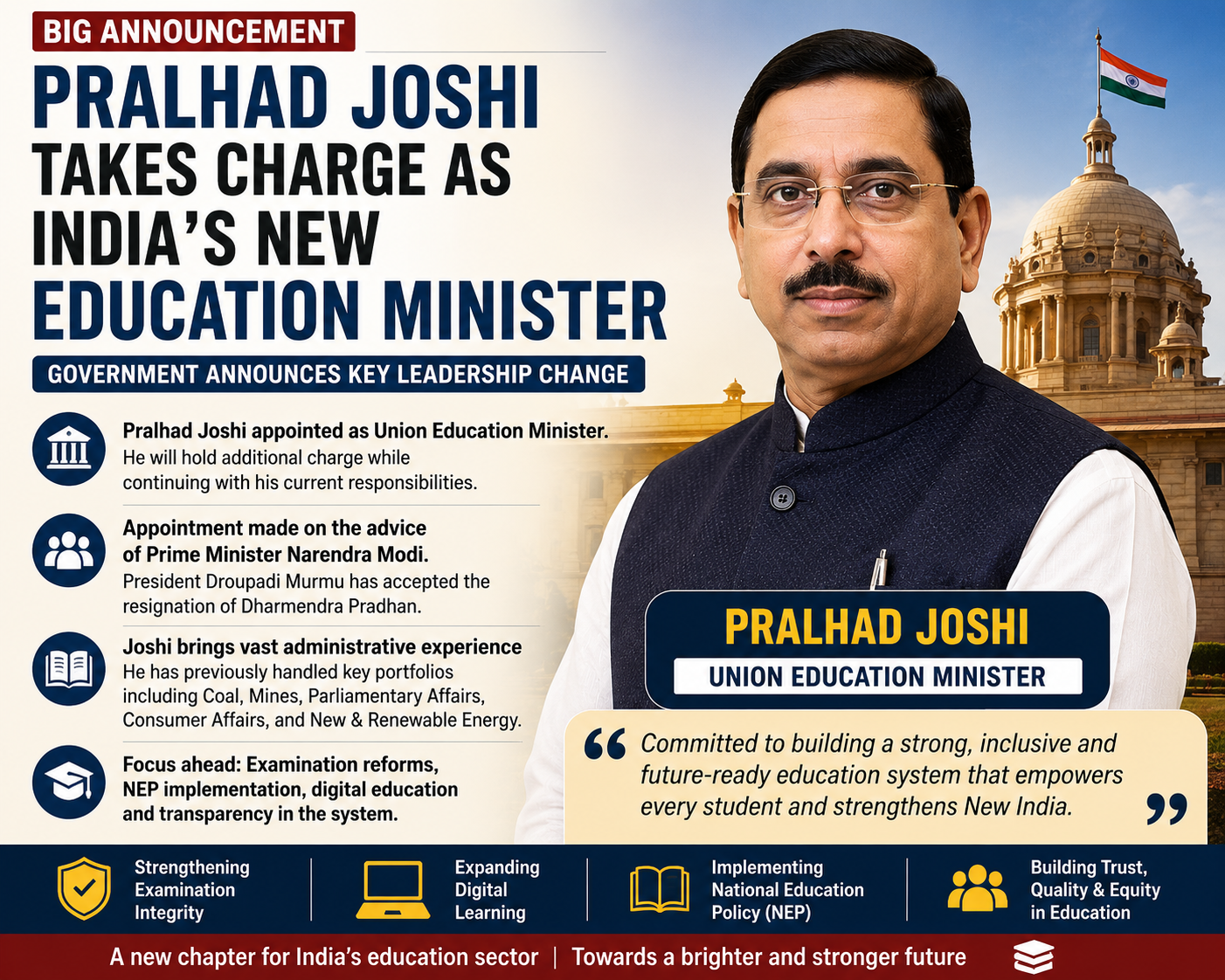 Pralhad Joshi Takes Charge as India's New Union Education Minister