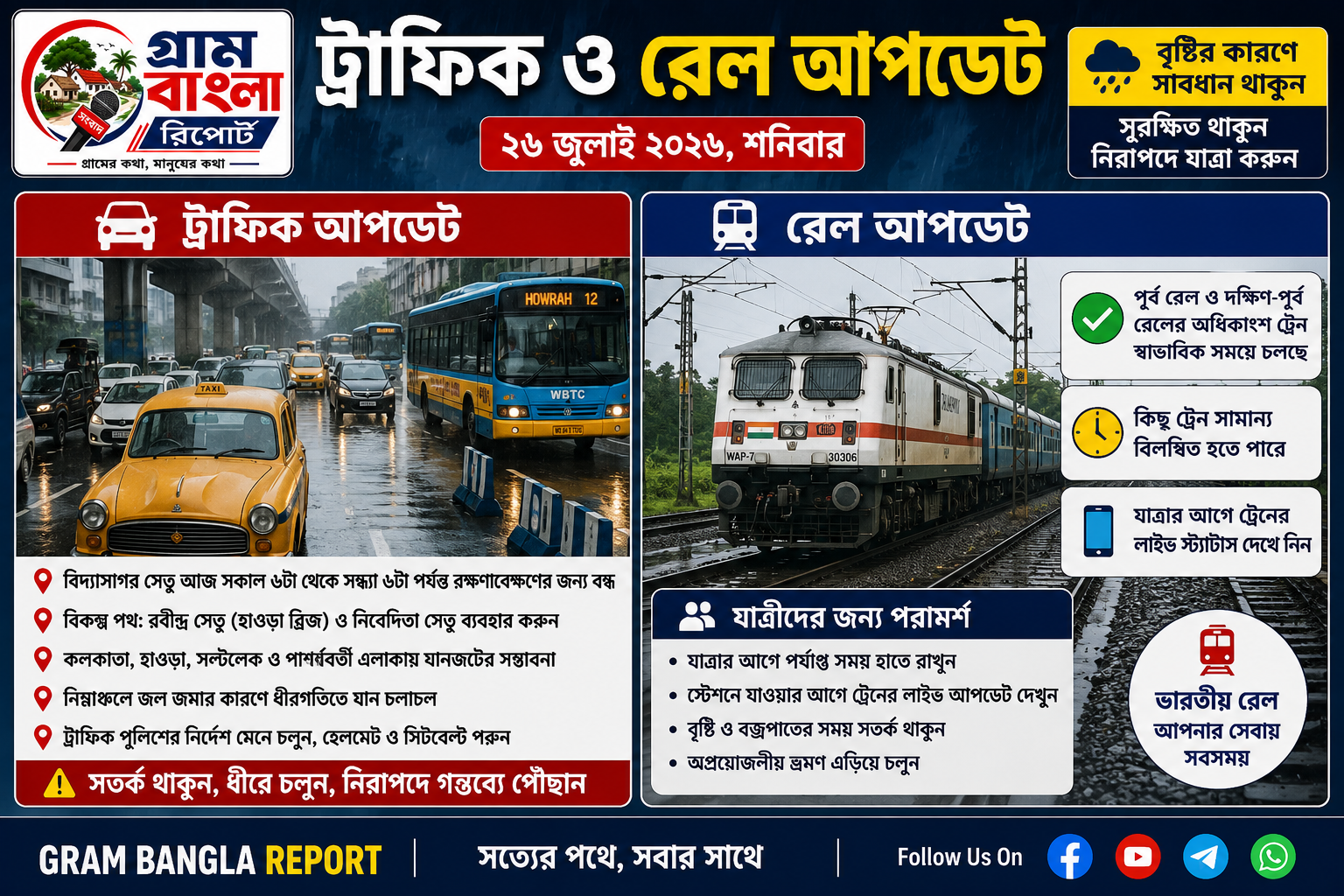 🚦 পশ্চিমবঙ্গ ট্রাফিক ও 🚆 রেল আপডেট | ২৬ জুলাই ২০২৬
