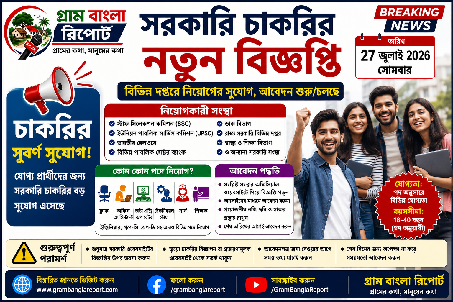 সরকারি চাকরির নতুন বিজ্ঞপ্তি: বিভিন্ন দপ্তরে নিয়োগের সুযোগ, আবেদন শুরু/চলছে
