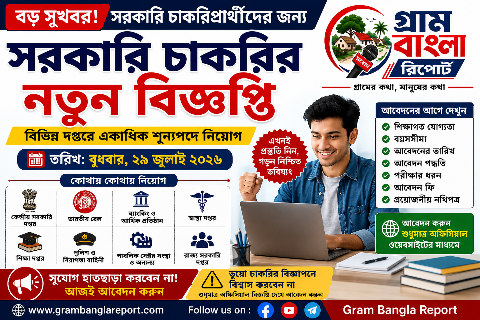 সরকারি চাকরিপ্রার্থীদের জন্য বড় সুযোগ, বিভিন্ন দপ্তরে নতুন নিয়োগের বিজ্ঞপ্তি প্রকাশ