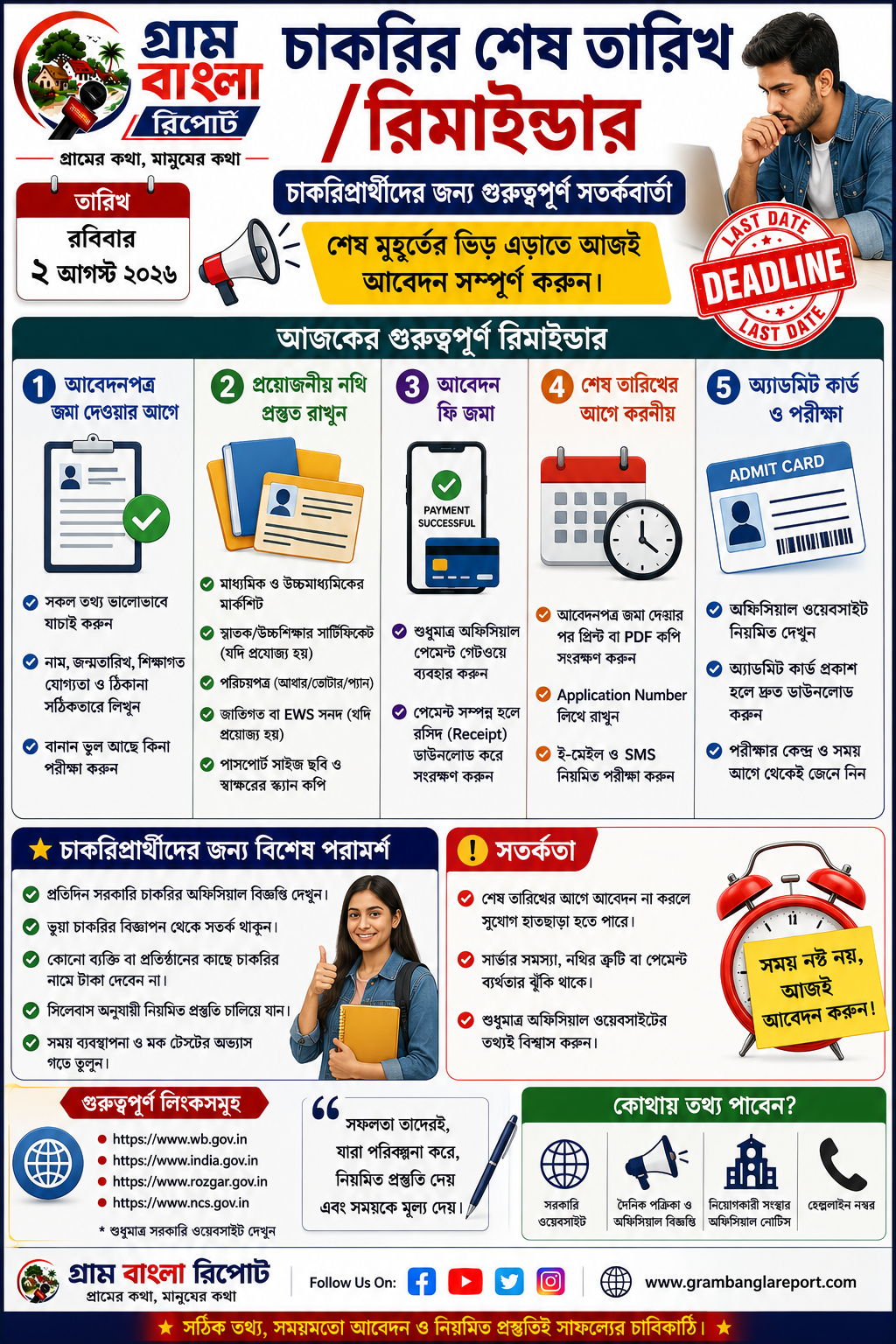 চাকরিপ্রার্থীদের জন্য গুরুত্বপূর্ণ সতর্কবার্তা—শেষ তারিখের আগেই আবেদন সম্পূর্ণ করুন