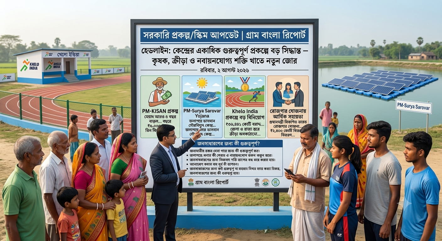 কেন্দ্রের একাধিক গুরুত্বপূর্ণ প্রকল্পে বড় সিদ্ধান্ত — কৃষক, ক্রীড়া ও নবায়নযোগ্য শক্তি খাতে নতুন জোর