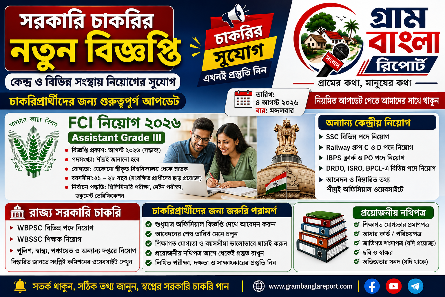 কেন্দ্র ও বিভিন্ন সংস্থায় নতুন নিয়োগের প্রস্তুতি, চাকরিপ্রার্থীদের জন্য গুরুত্বপূর্ণ আপডেট