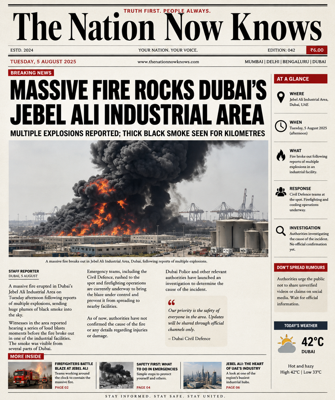 Massive Fire Breaks Out in Dubai's Jebel Ali Industrial Area Amid Reports of Multiple Explosions