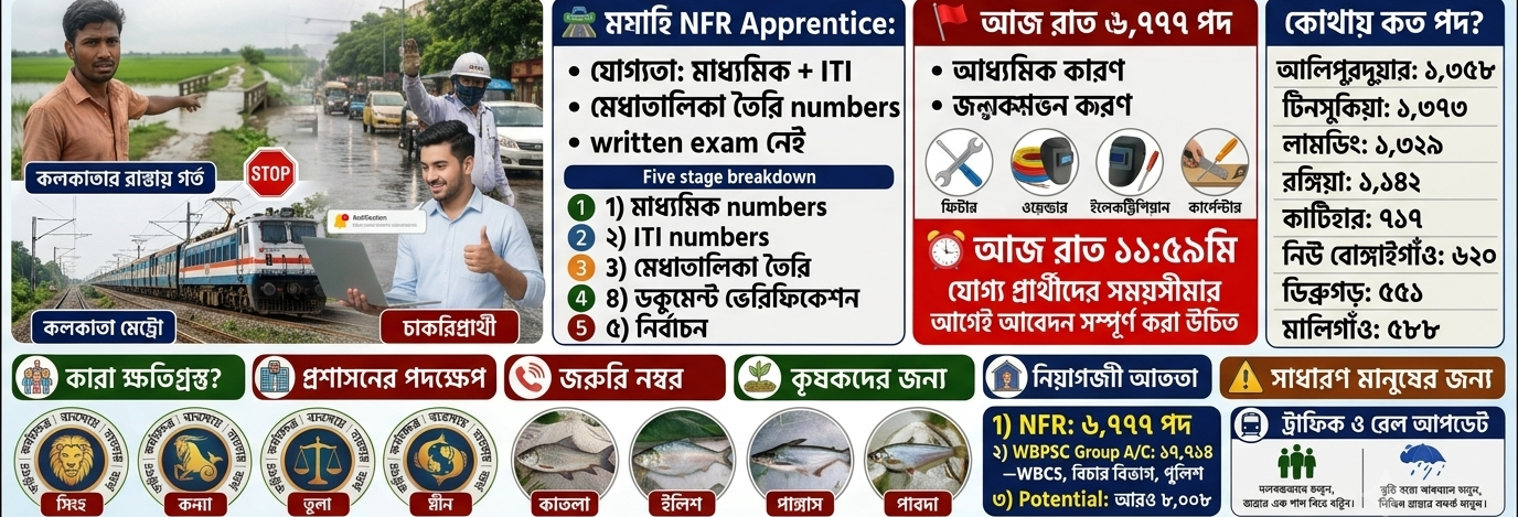সরকারি চাকরির নতুন বিজ্ঞপ্তি: ৬,৭৭৭ রেল Apprentice পদে আজ শেষ আবেদন, বাংলায় ১৭,৭১৪ শূন্যপদে নিয়োগের বড় খবর