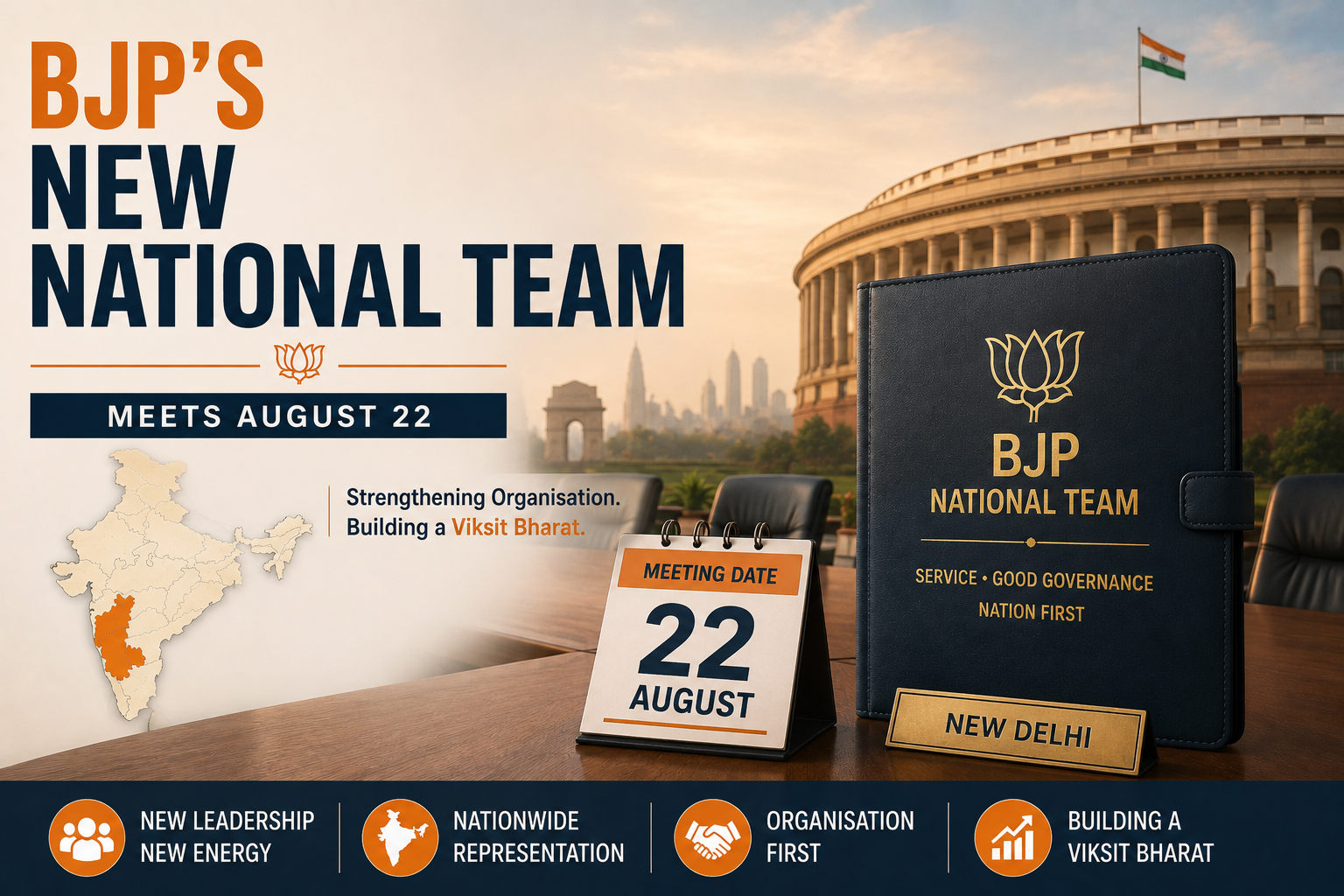 BJP's New National Team Set for First Meeting in New Delhi on August 22