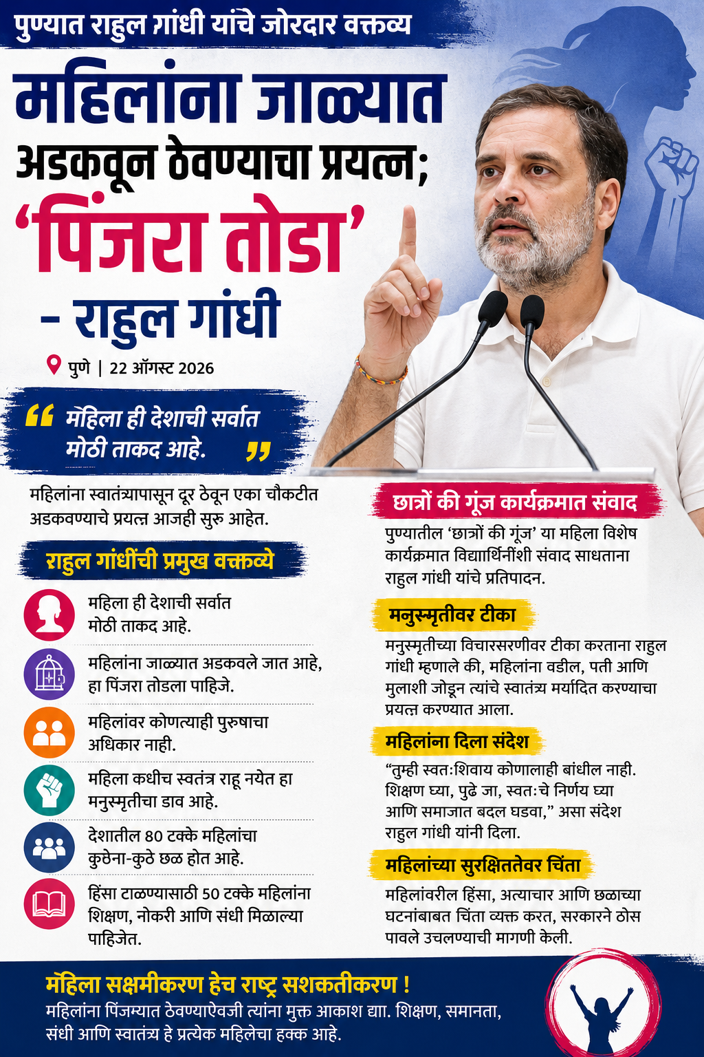 महिलांना जाळ्यात अडकवून ठेवण्याचा प्रयत्न; ‘पिंजरा तोडा’ – राहुल गांधी