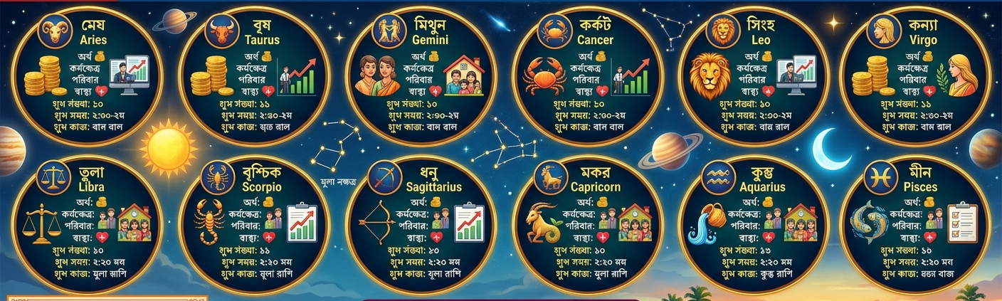 🌞 আজ ২৩ আগস্ট ২০২৬, রবিবারের রাশিফল ১২ রাশির শুভ সংখ্যা, শুভ সময় ও শুভ কাজ—সারাদিন কেমন যাবে?