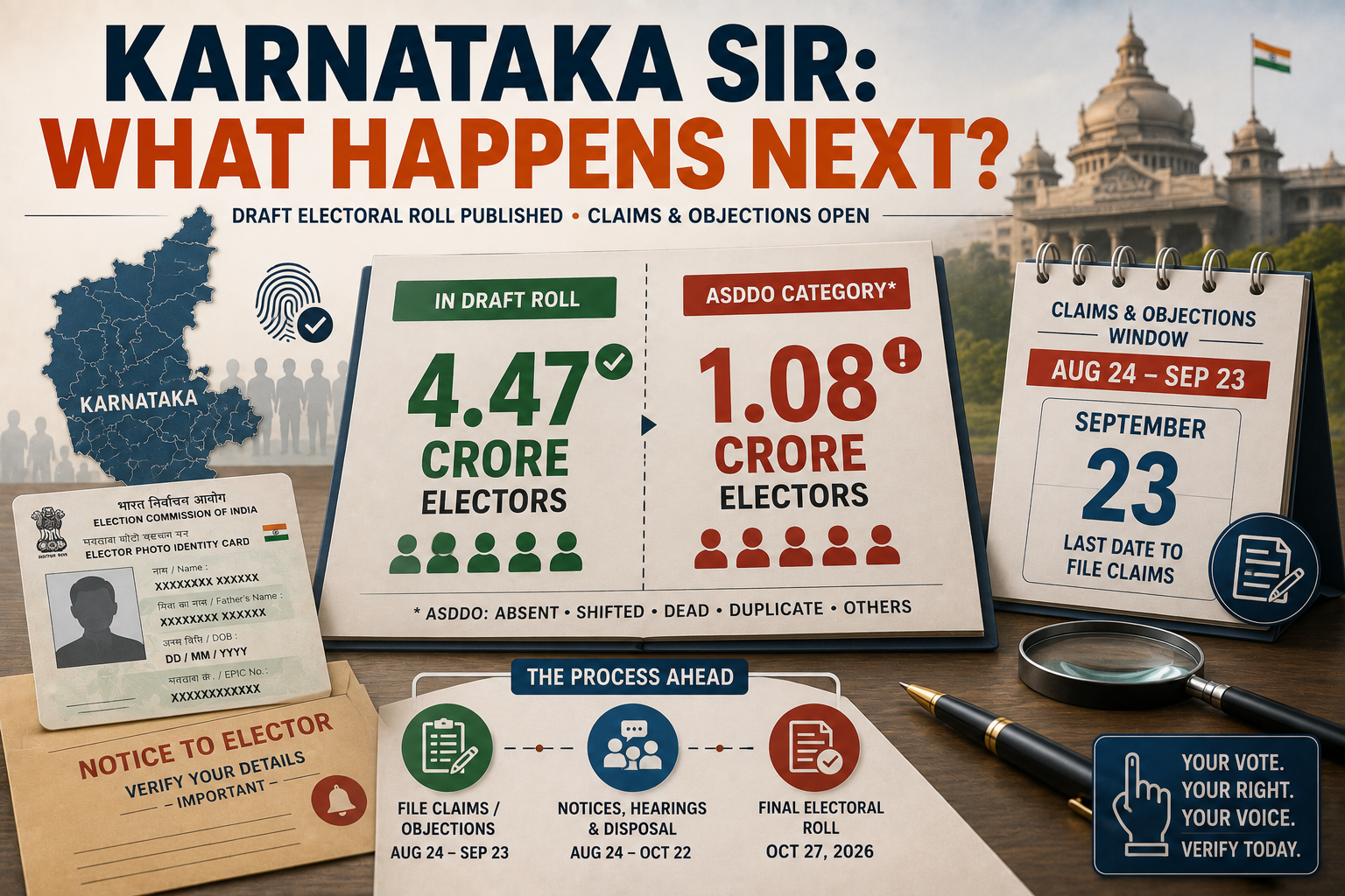 Karnataka SIR Draft Roll Published: 1.08 Crore Electors Moved Out of Draft, Claims Open Till September 23