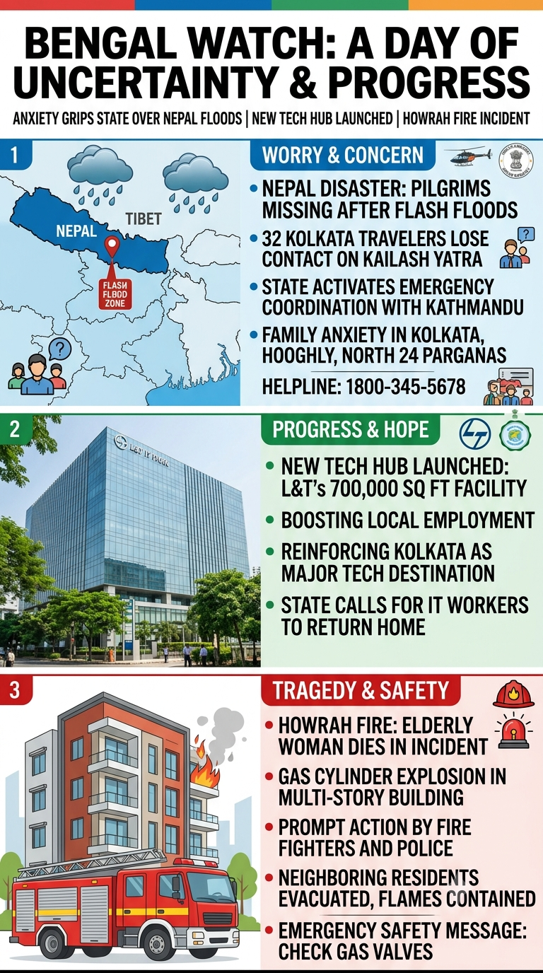 **Anxiety Grips Bengal as Nepal Floods Strand Pilgrims Alongside New IT Hub Launch and Howrah Fire Incident