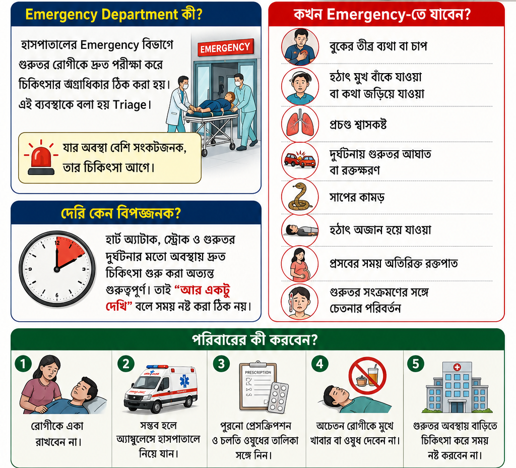 🚨 হাসপাতালের Emergency Department আসলে কী করে? রোগী নিয়ে পৌঁছনোর পর প্রথম কয়েক মিনিটে কী হয়, কখন কোন হাসপাতালে যাবেন এবং কেন দেরি বিপজ্জনক?