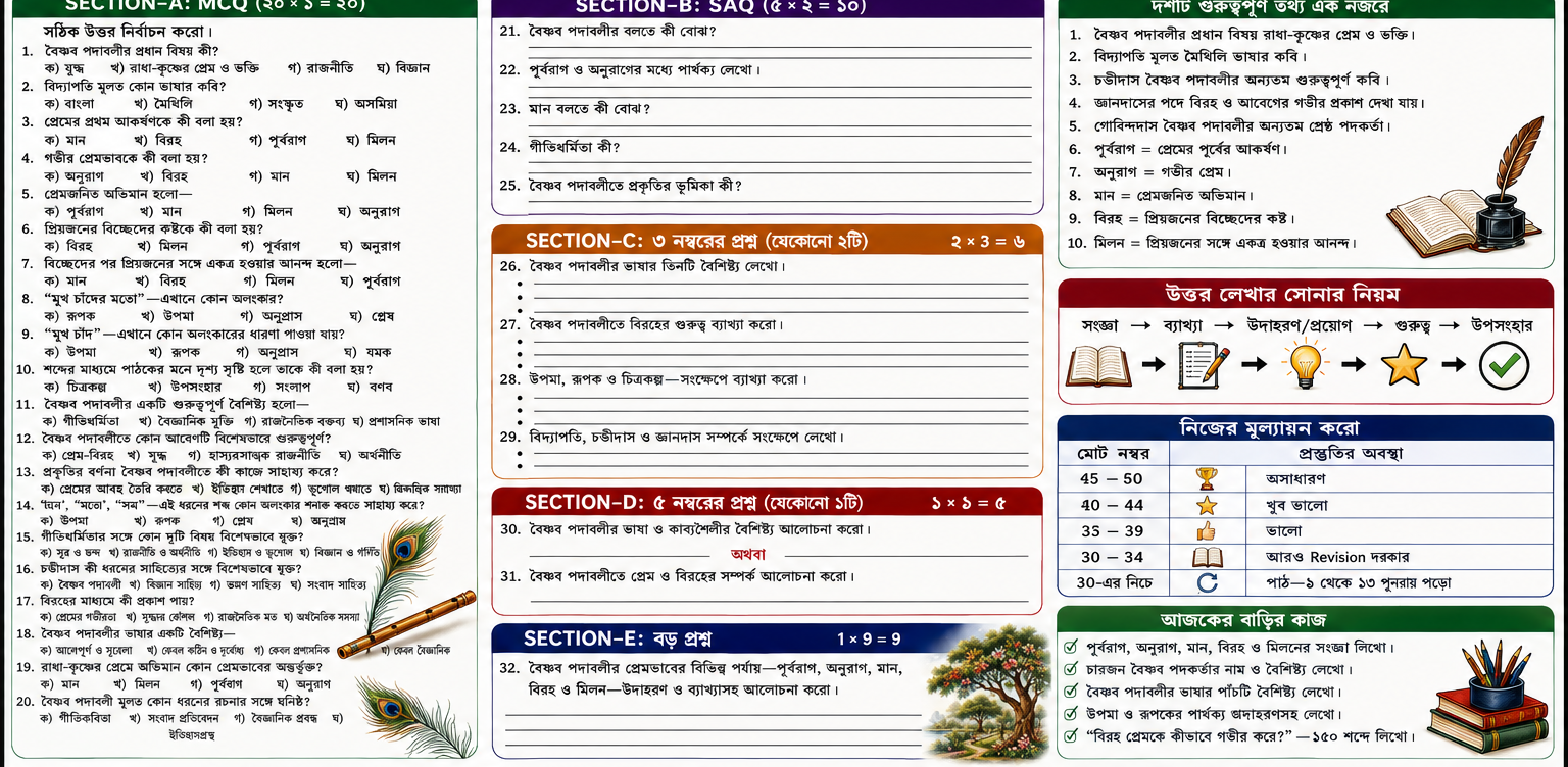 বৈষ্ণব পদাবলী এবার হবে পরীক্ষার প্রস্তুতির ময়দানে—২০টি MCQ থেকে বড় প্রশ্ন, সময় ধরে সম্পূর্ণ মডেল টেস্ট