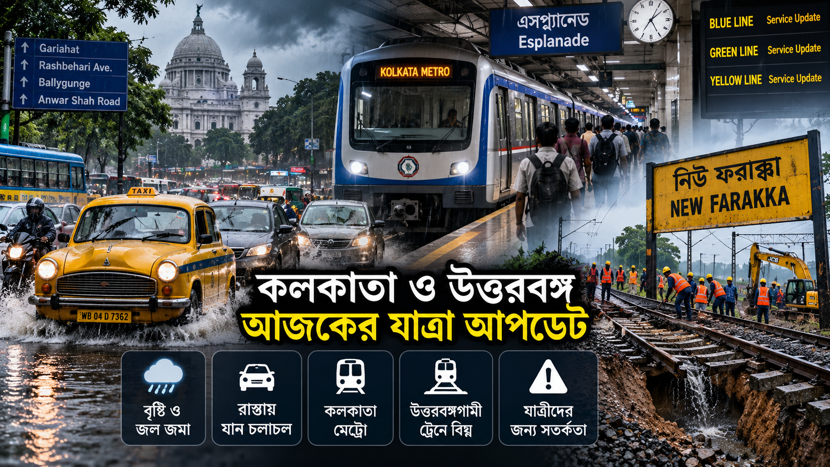 🚦  বৃষ্টির জেরে পথে বাড়তি সতর্কতা, উত্তরবঙ্গগামী ট্রেনে বড় সমস্যা—মেট্রো পরিষেবা জানুন