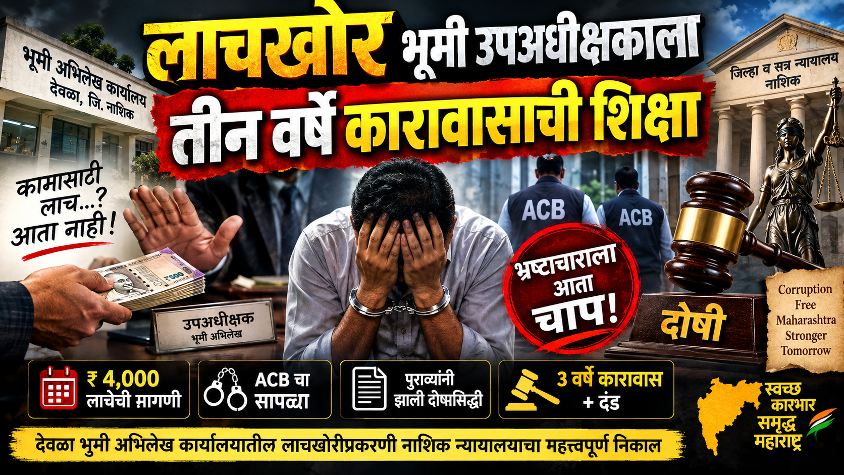 ₹४ हजारांची लाच स्वीकारल्याप्रकरणी भूमी अभिलेख उपअधीक्षक दोषी; नाशिक न्यायालयाचा महत्त्वपूर्ण निकाल