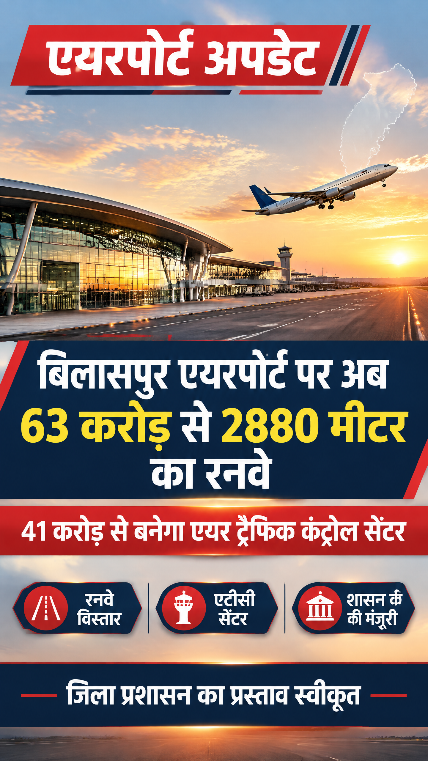 बिलासपुर एयरपोर्ट पर अब 2880 मीटर का होगा रनवे, 41 करोड़ से बनेगा एयर ट्रैफिक कंट्रोल सेंटरबिलासपुर। बिलासपुर एयरपोर्ट के विस्तार की दिशा में महत्वपूर्ण कदम उठाया गया है।