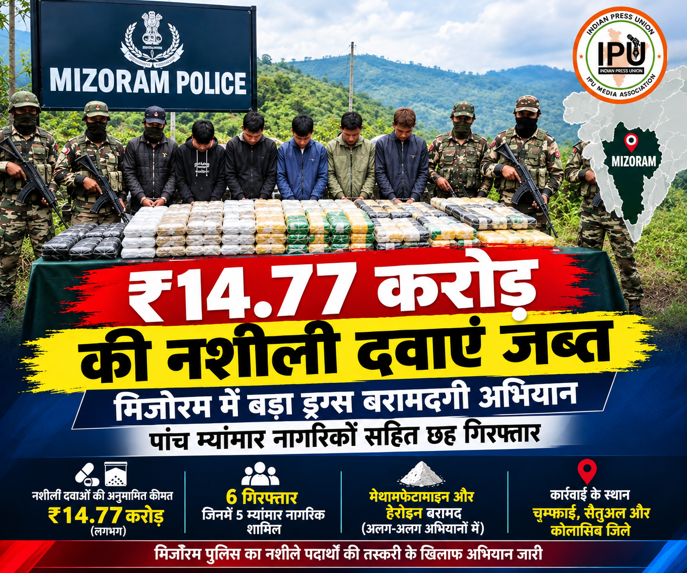 मिजोरम में ₹14.77 करोड़ की नशीली दवाएं जब्त, छह गिरफ्तार