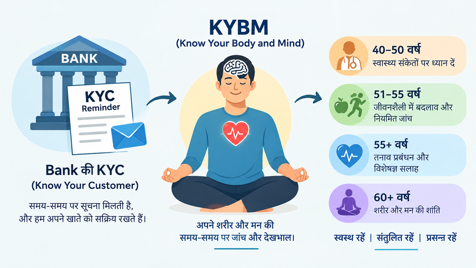 मानव जीवन पर भगवान की KYBM (Know Your Body and Mind) की प्रक्रिया बैंक की KYC (Know Your Customer) की तरह