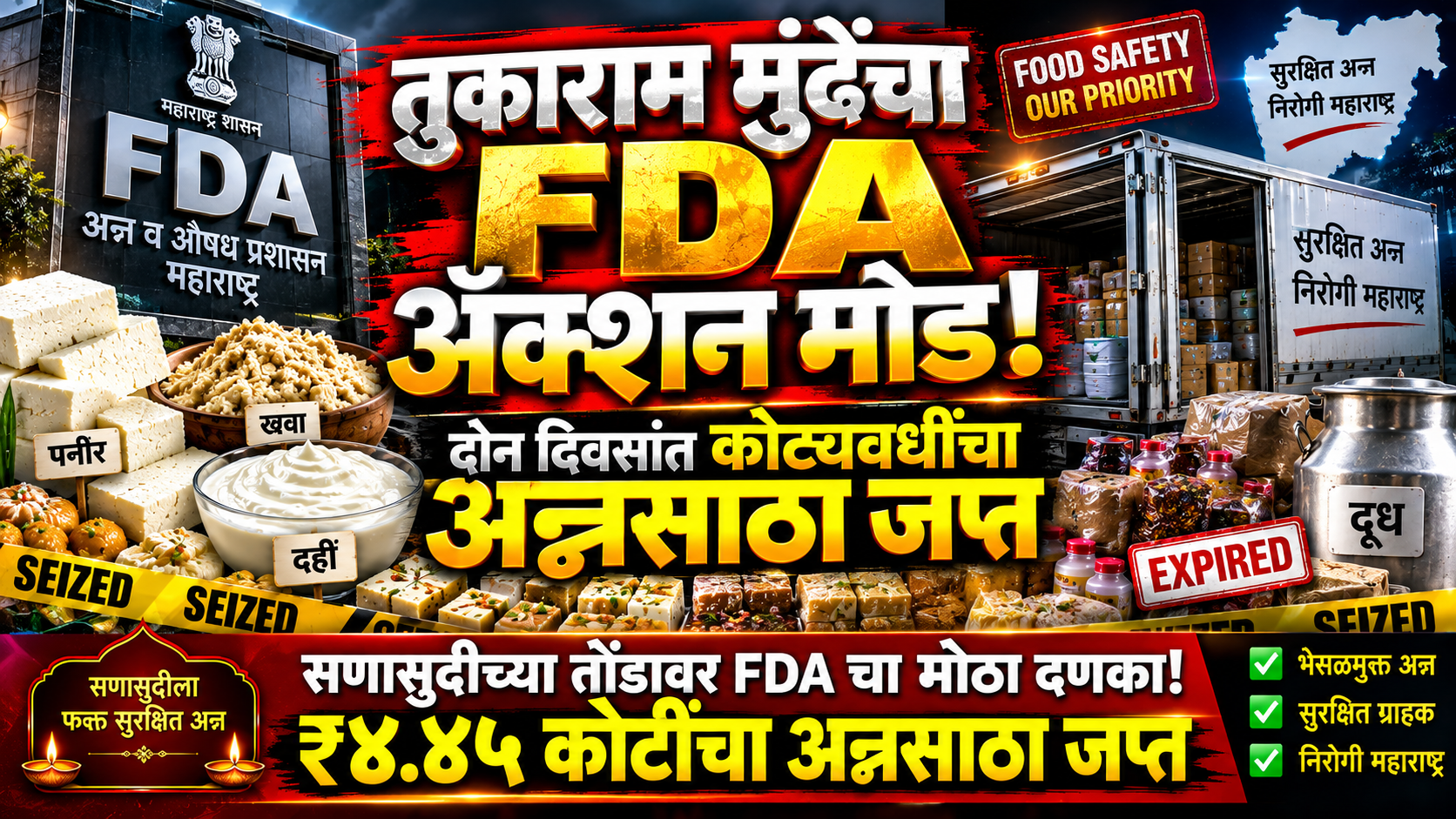 🚨 ब्रेकिंग न्यूज | महाराष्ट्र 🛑 सणासुदीच्या तोंडावर FDA ची धडक कारवाई!