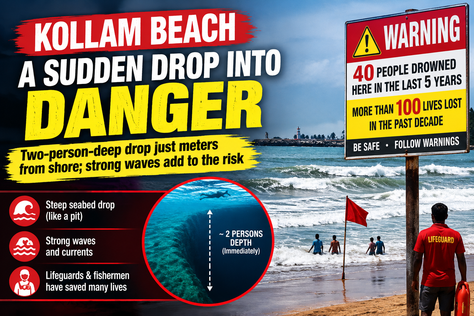 Kollam Beach: A Sudden Drop Into Danger