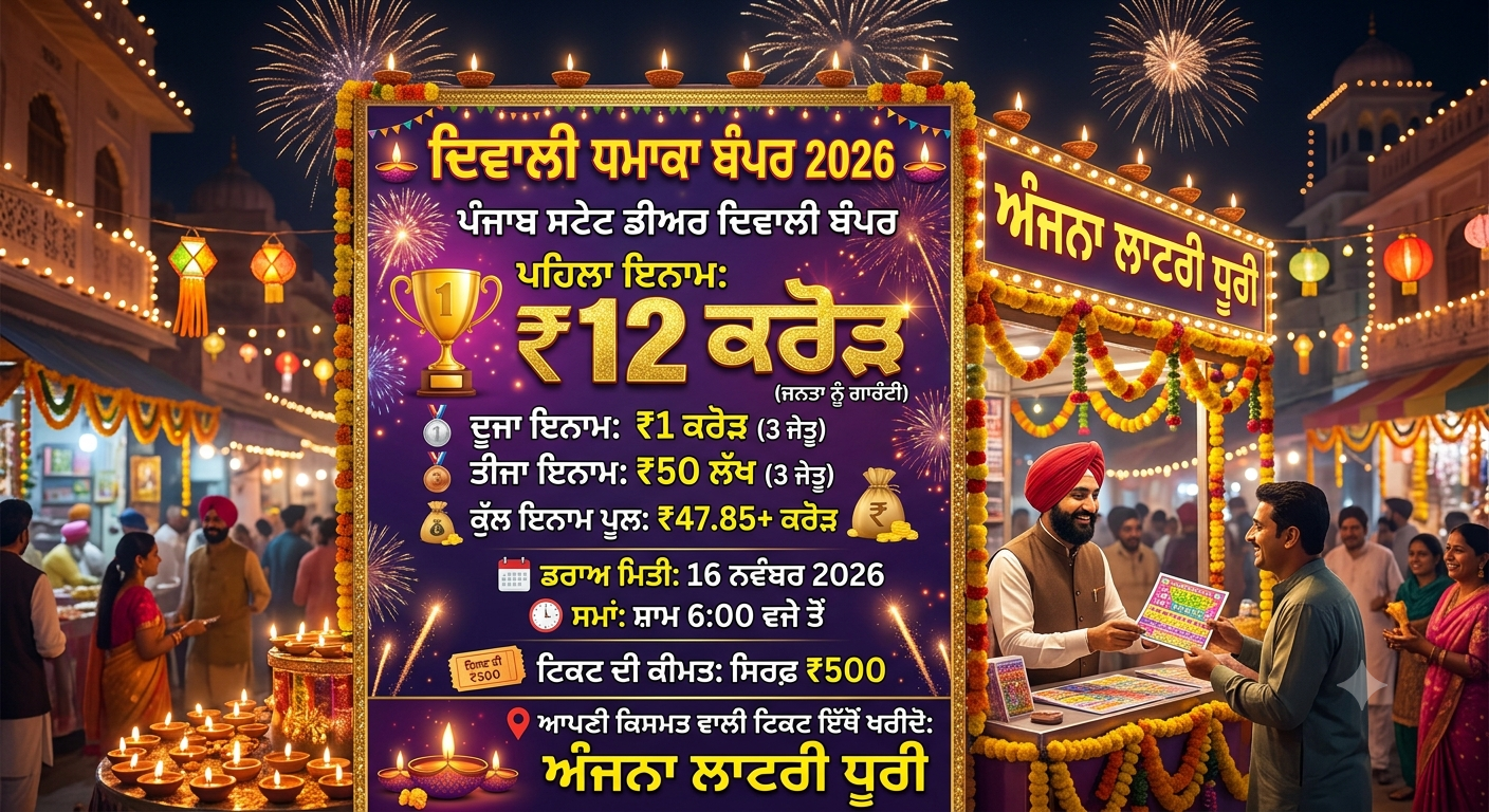 ਅੰਜਨਾ ਲਾਟਰੀ ਵੱਲੋਂ ਦੀਵਾਲੀ ਬੰਪਰ 2026 ਲਈ ਟਿਕਟਾਂ ਦੀ ਵਿਕਰੀ ਸ਼ੁਰੂ, ਪਹਿਲਾ ਇਨਾਮ ₹12 ਕਰੋੜ
