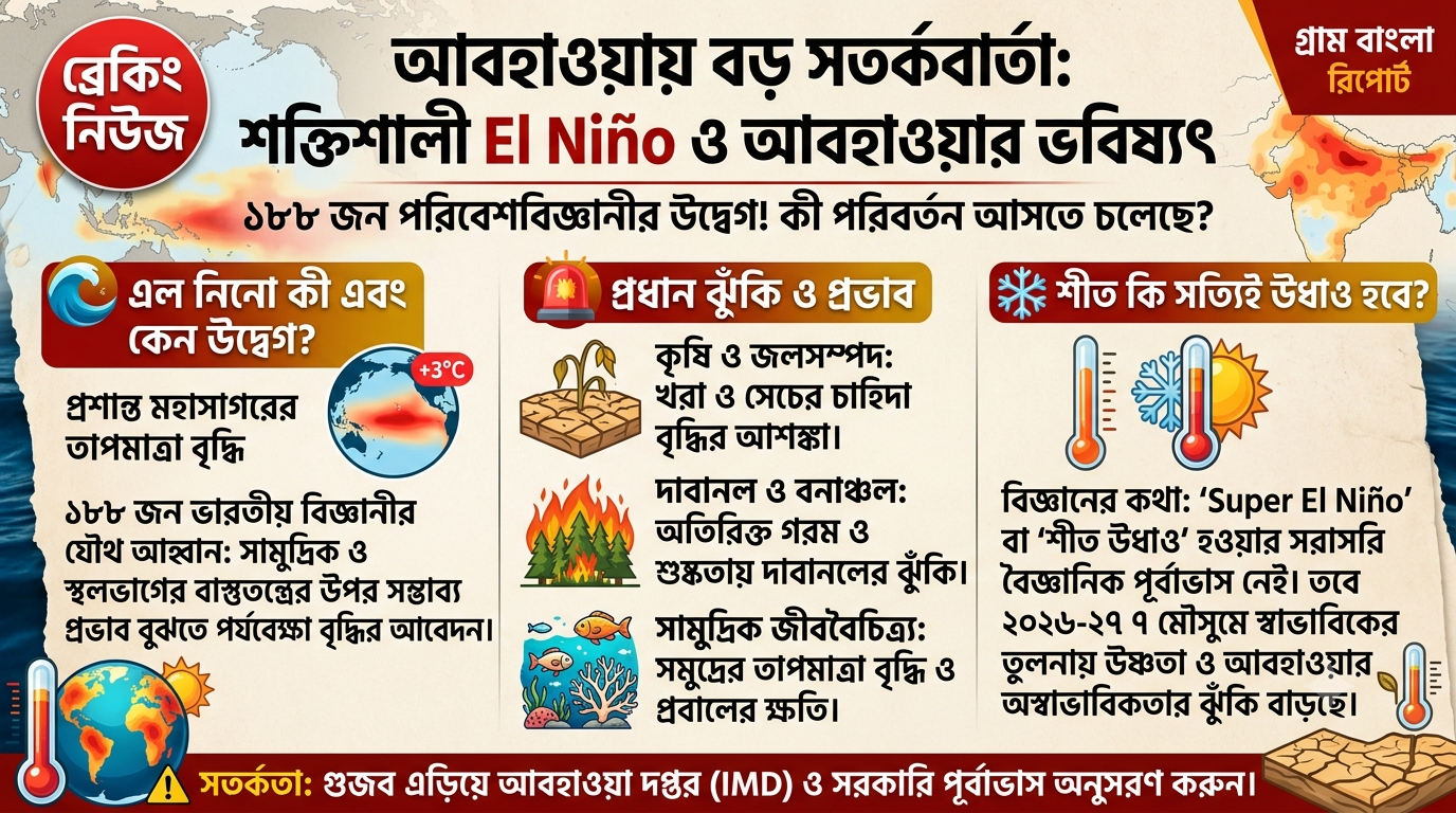 🌏 আবহাওয়ায় বড় সতর্কবার্তা: শক্তিশালী El Niño নিয়ে ১৮৮ পরিবেশবিজ্ঞানীর উদ্বেগ, শীত কি সত্যিই উধাও হবে?
