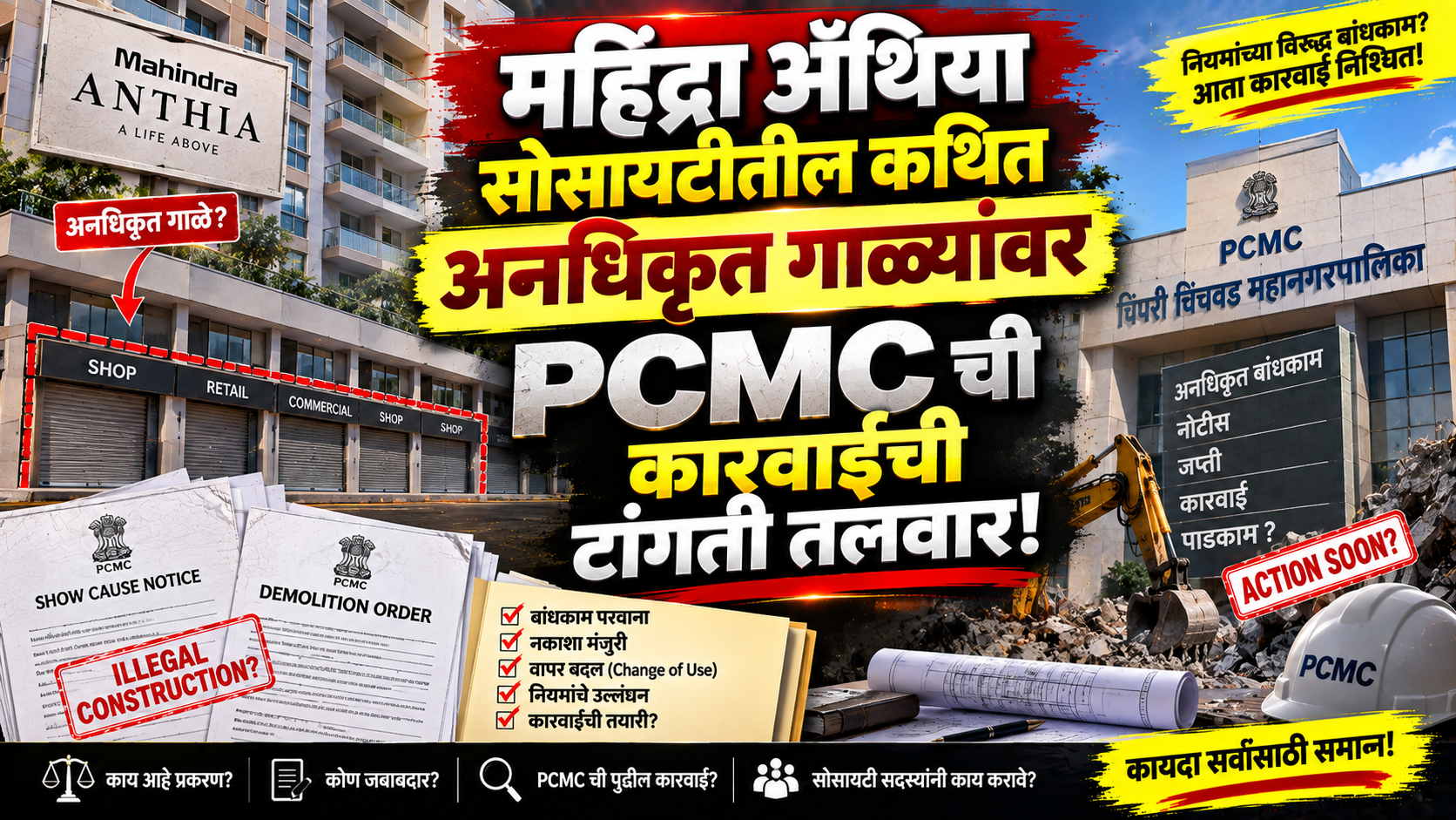 महिंद्रा अँथिया सोसायटीतील कथित अनधिकृत गाळ्यांवर PCMC ची कारवाईची टांगती तलवार!