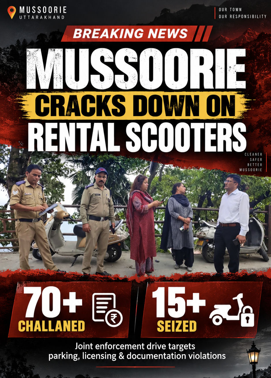 Mussoorie Cracks Down on Rental Scooters: 70+ Challaned, 15+ Seized
