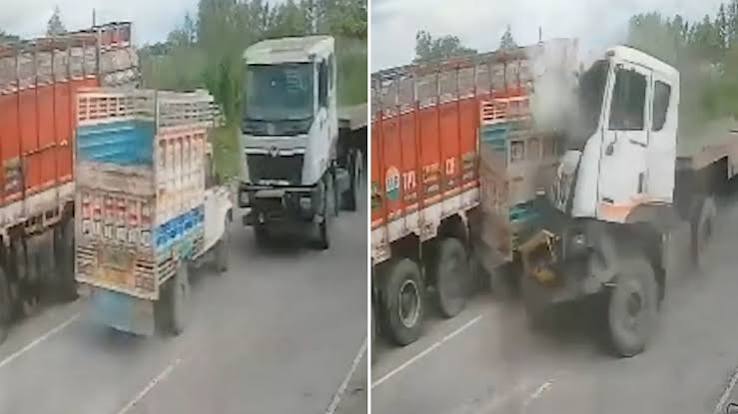 Kanpur: Speeding Trailer Collides Head-On With Pickup, Two Drivers Killed; Crash Caught on CCTV