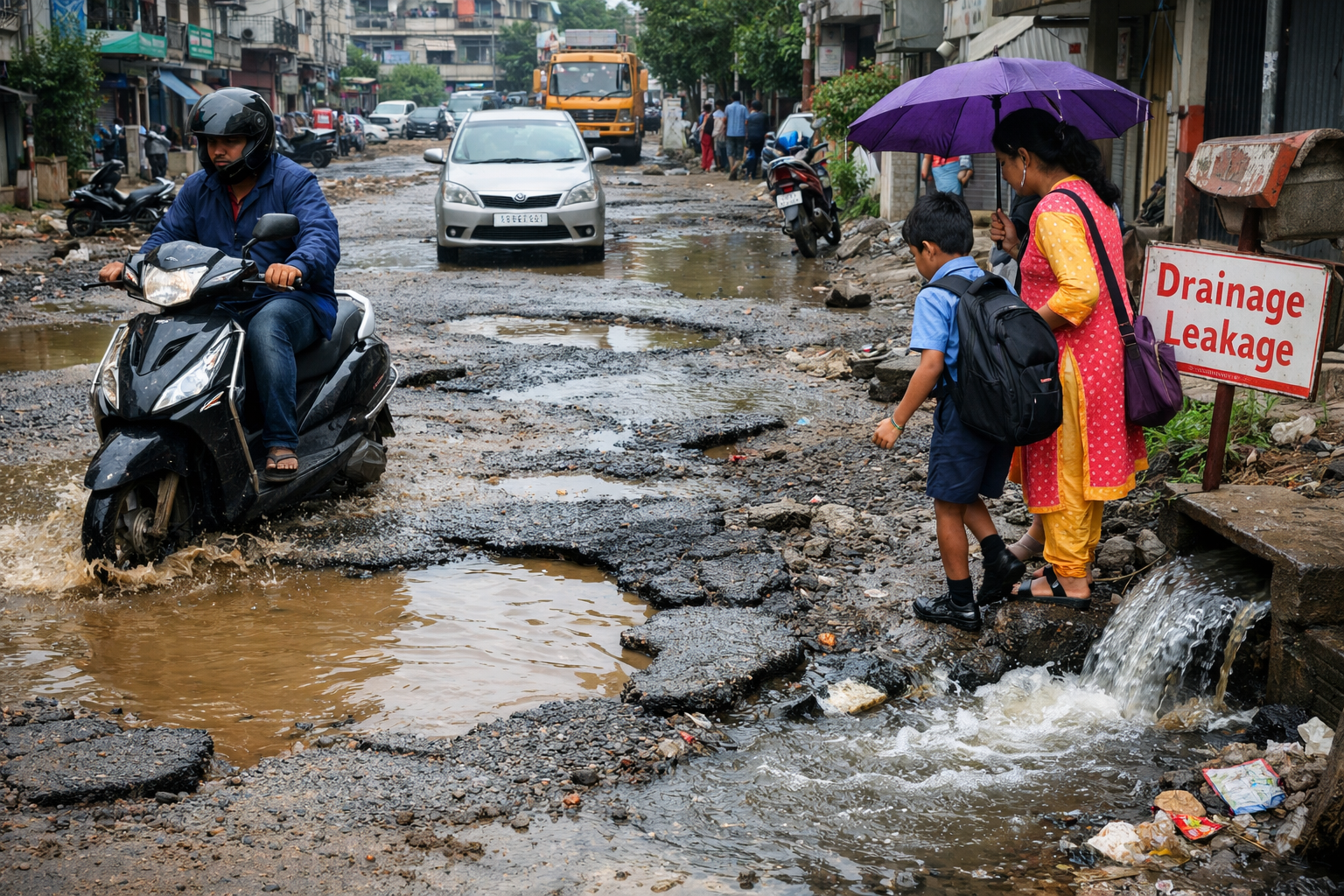 Akshayanagar Residents Raise Alarm Over Potholes and Drainage Leaks