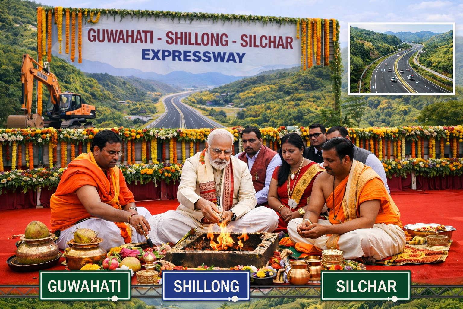 PM Narendra Modi Performs Bhoomi Pujan for Guwahati–Shillong–Silchar Expressway