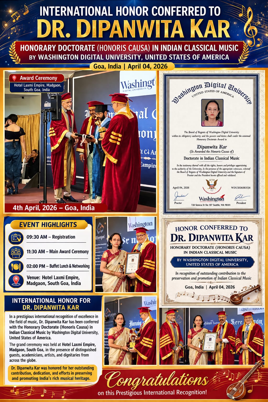 International Honor Conferred at Grand Ceremony in Goa