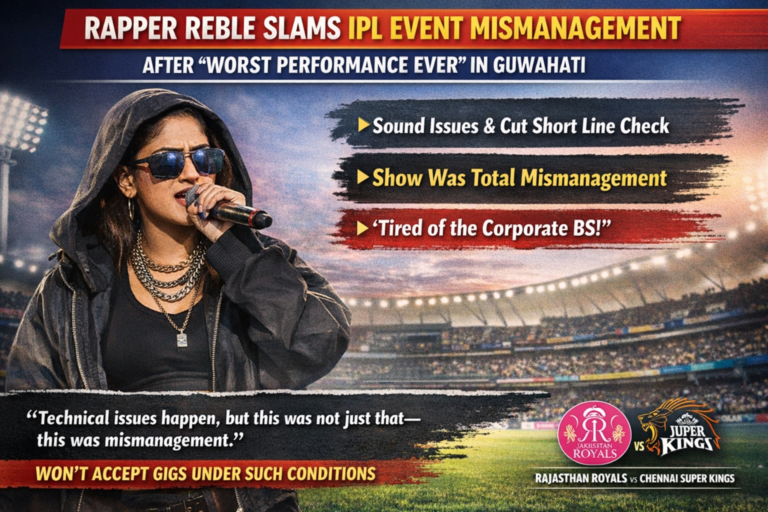 Rapper Reble Criticises IPL Event Mismanagement After Guwahati Performance