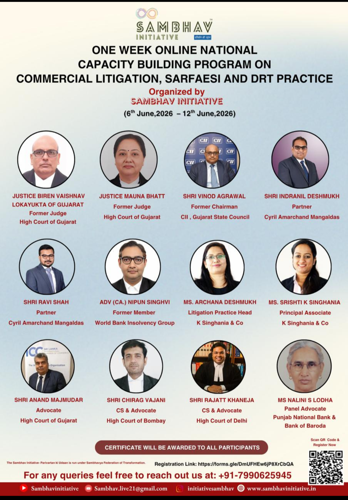 One-Week National Online Capacity Building Program on Commercial Litigation, SARFAESI & DRT Practic