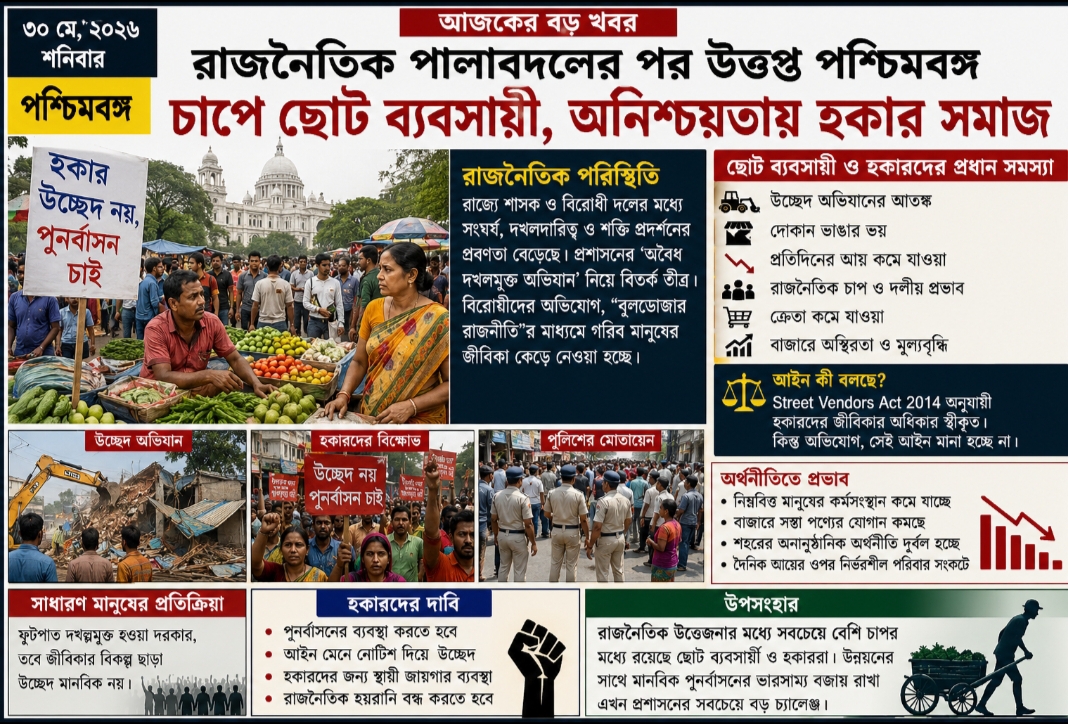পশ্চিমবঙ্গে হকার উচ্ছেদ ও ছোট ব্যবসায়ীদের উদ্বেগ: জীবিকা ও নগর ব্যবস্থাপনা নিয়ে বিতর্ক