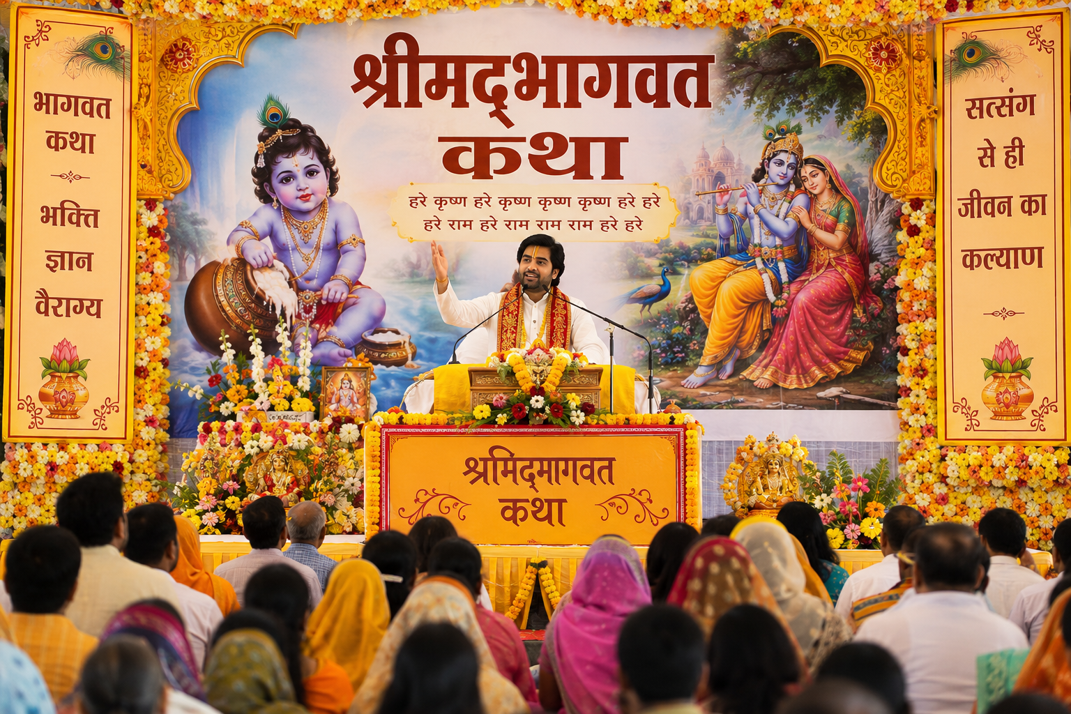 श्रीमद्भागवत कथा सप्ताह का आयोजन, श्रद्धालुओं की बड़ी सहभागिता