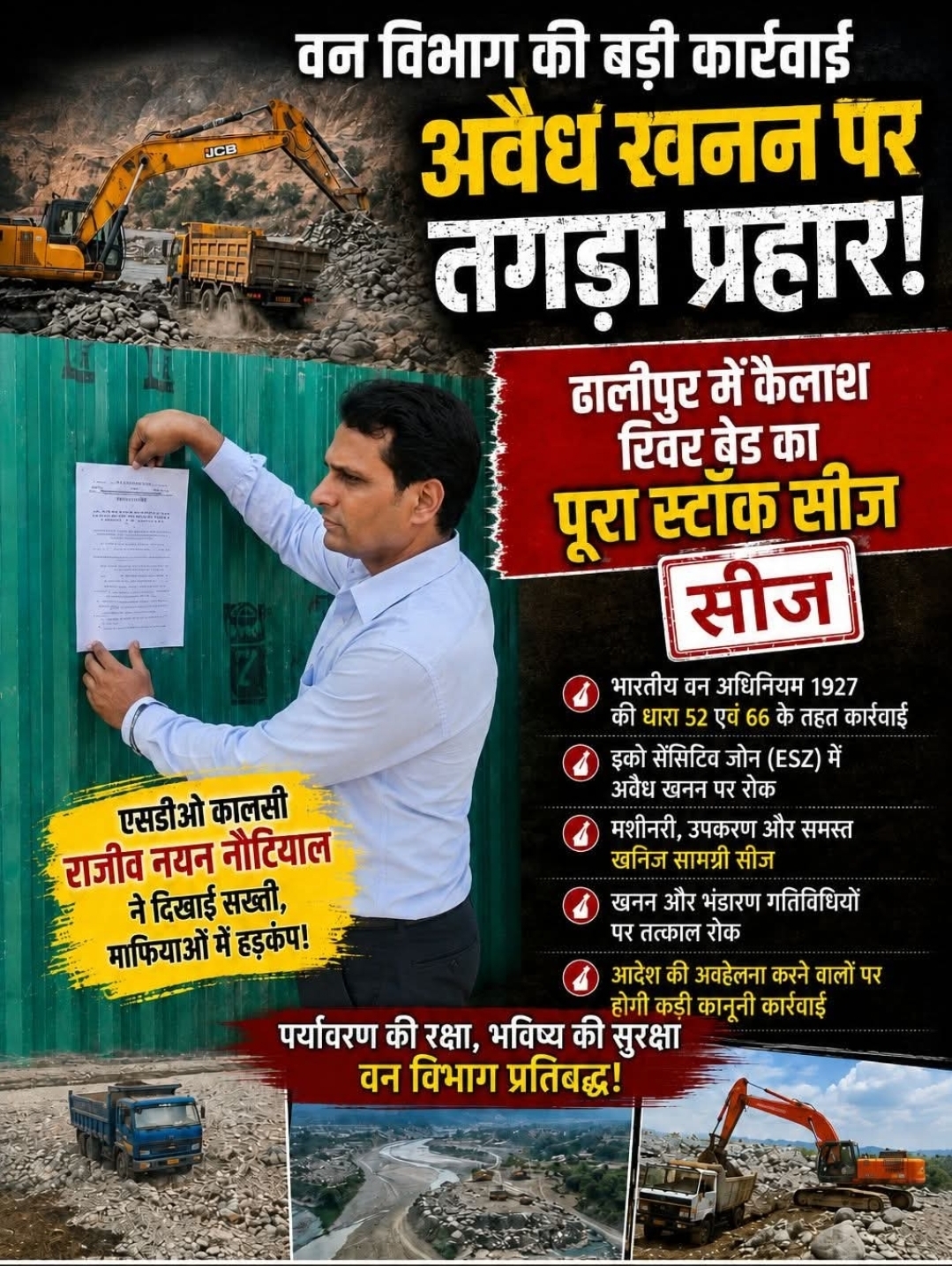 ढालीपुर में अवैध खनन पर वन विभाग का बड़ा एक्शन, कई मशीनें जब्त