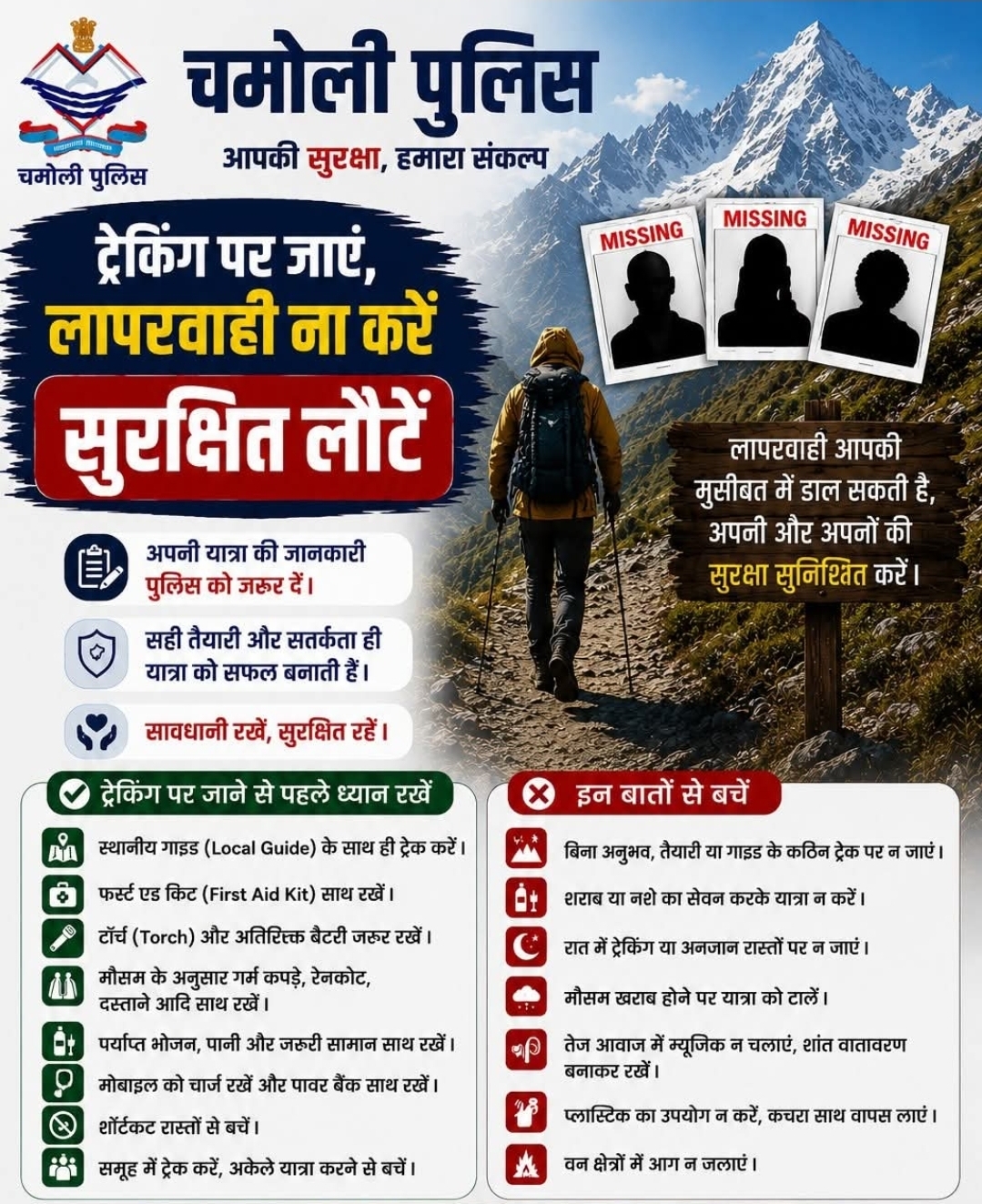 ट्रेकिंग पर जाने वाले पर्यटक बरतें सावधानी, कुमाऊं पुलिस ने जारी की अपील