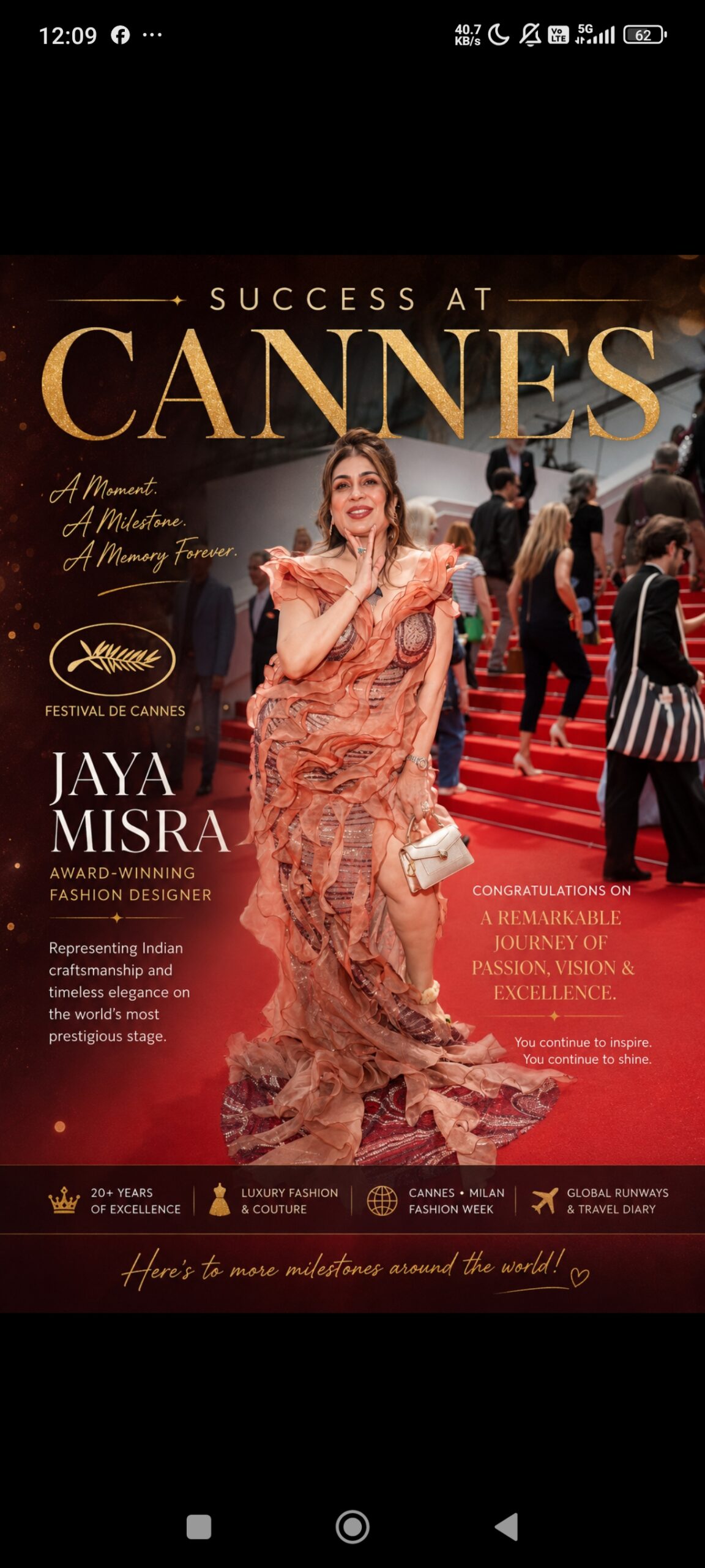 Jaya Misra Appears at Cannes, Showcasing Indian Fashion on the Global Stage