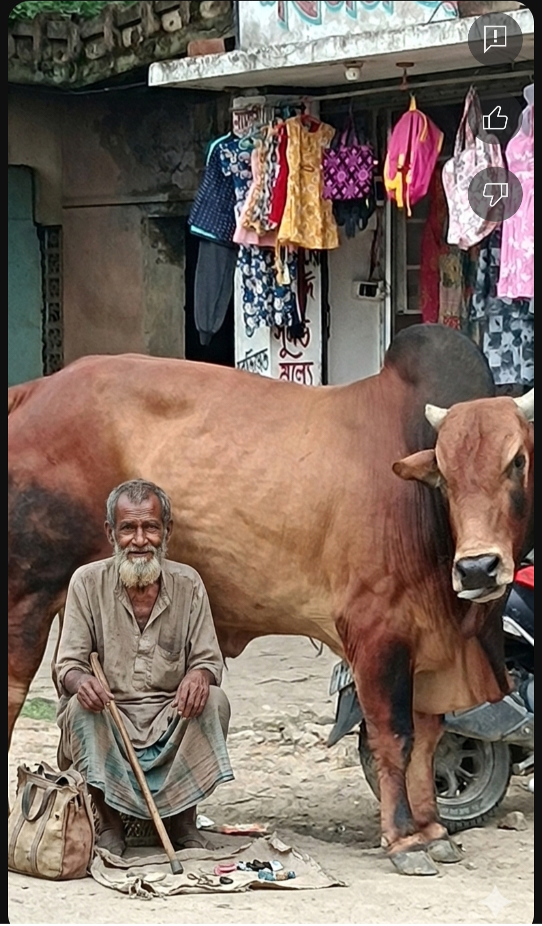 বৃদ্ধ মানুষ ও ষাঁড়ের ছবি ঘিরে সামাজিক বার্তা ও আলোচনার সৃষ্টি