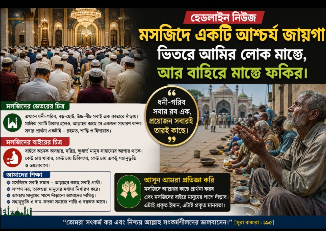 মসজিদে ধনী-গরিব সবাই আল্লাহর কাছে প্রার্থী, বাইরে অপেক্ষায় থাকে জীবনের সংগ্রামী মানুষ