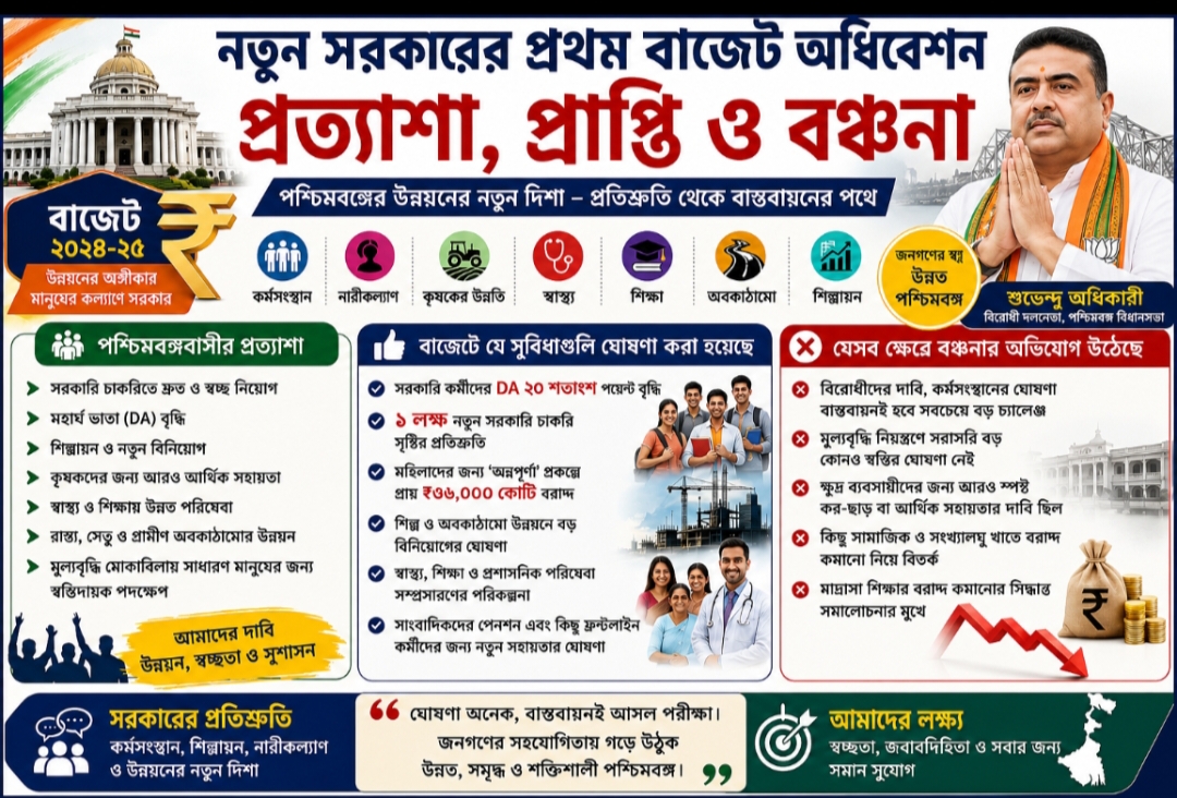 পশ্চিমবঙ্গের নতুন সরকারের প্রথম বাজেট: কল্যাণ, কর্মসংস্থান ও উন্নয়নে জো