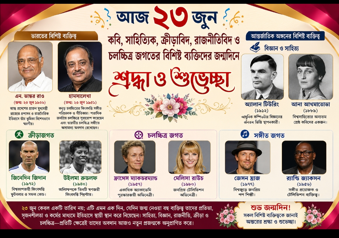 ২৩ জুন: বিভিন্ন ক্ষেত্রের বিশিষ্ট ব্যক্তিদের জন্মদিন স্মরণ