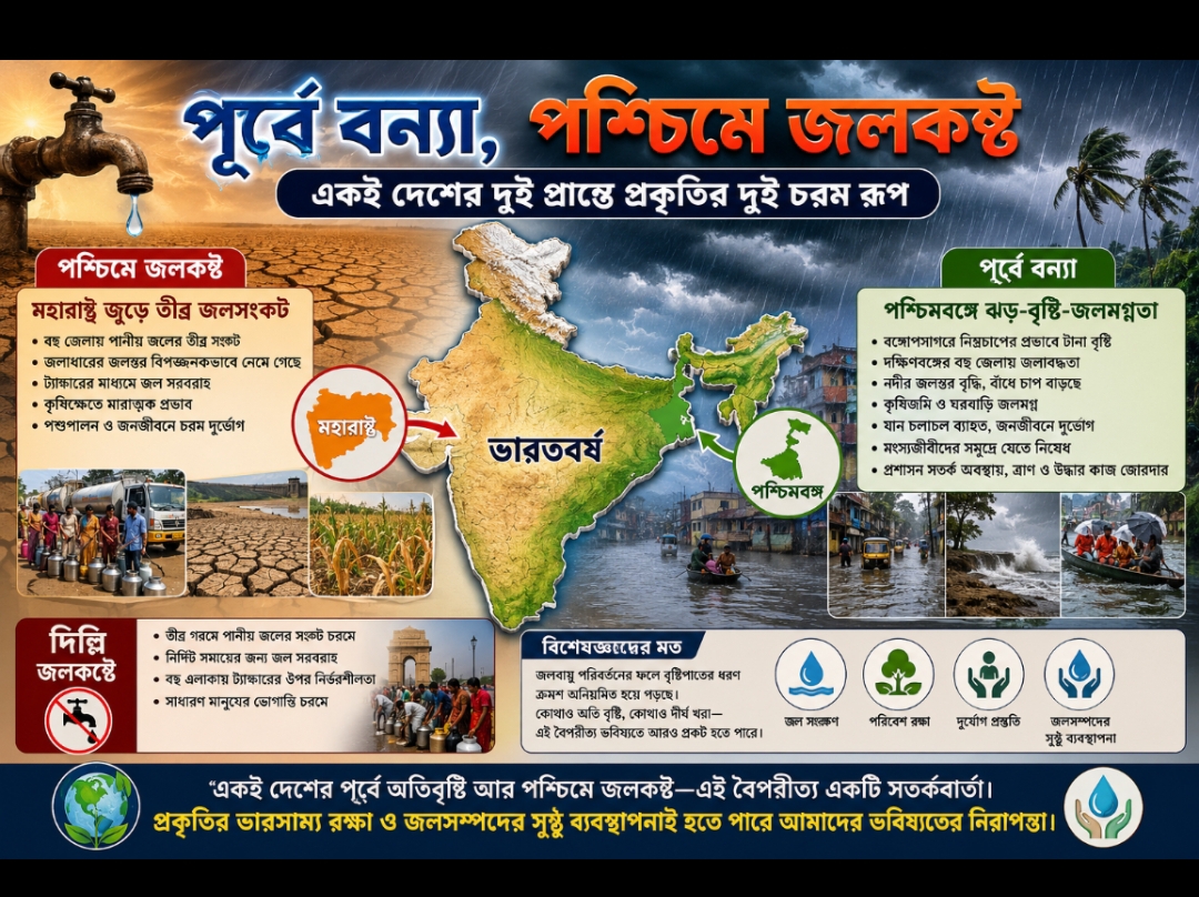 উত্তরবঙ্গে ভারী বৃষ্টি, দক্ষিণবঙ্গে ঝড়-বৃষ্টিতে জনজীবন ব্যাহত