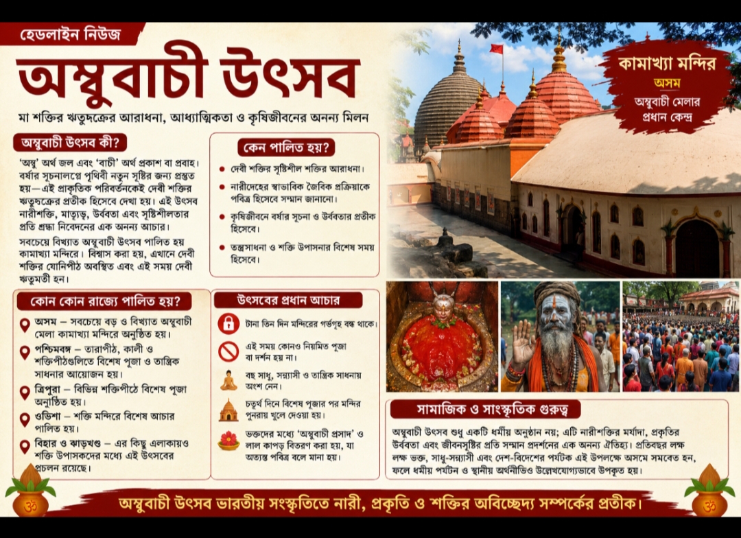 অম্বুবাচী উৎসব—মা শক্তির আরাধনা, আধ্যাত্মিকতা ও কৃষিজীবনের অনন্য মিলন